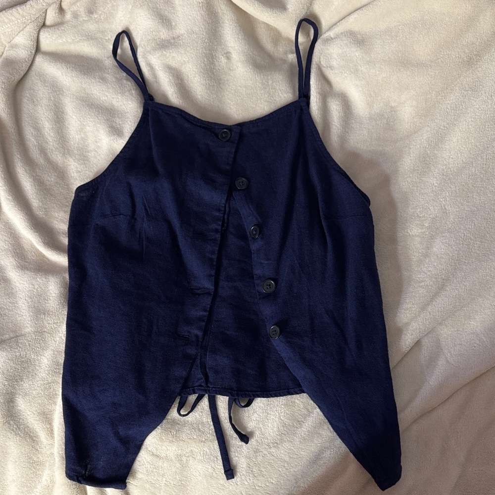 Navy Blue Button-Up Women's Top